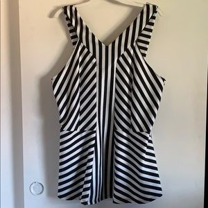 Torrid black and white striped peplum top size 3
